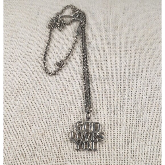 Tiffany & Co 925 Sterling Silver GOD LOVES YOU Pendant Necklace Vintage 1970 - Picture 4 of 16
